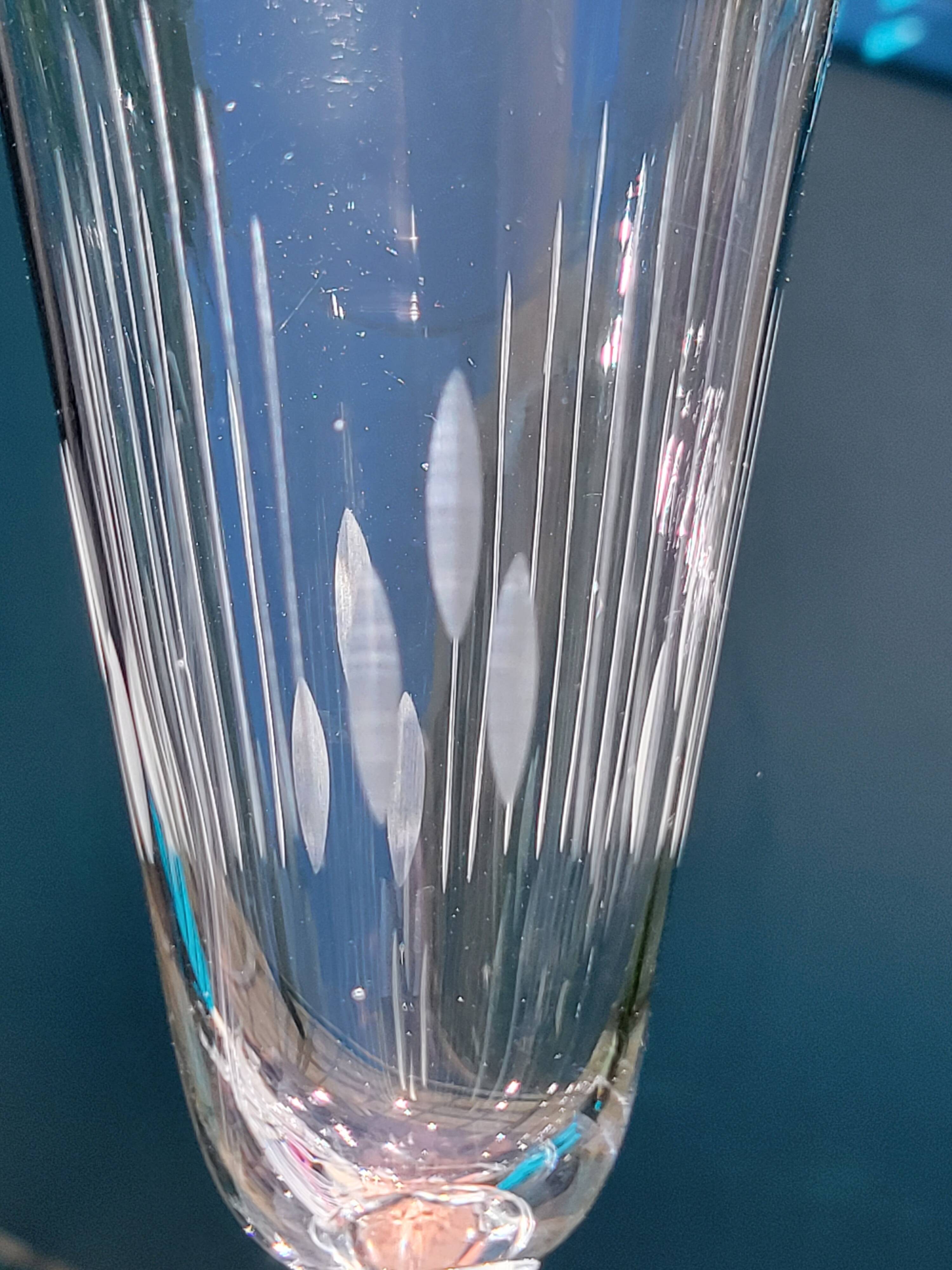 6 old cut crystal champagne flutes