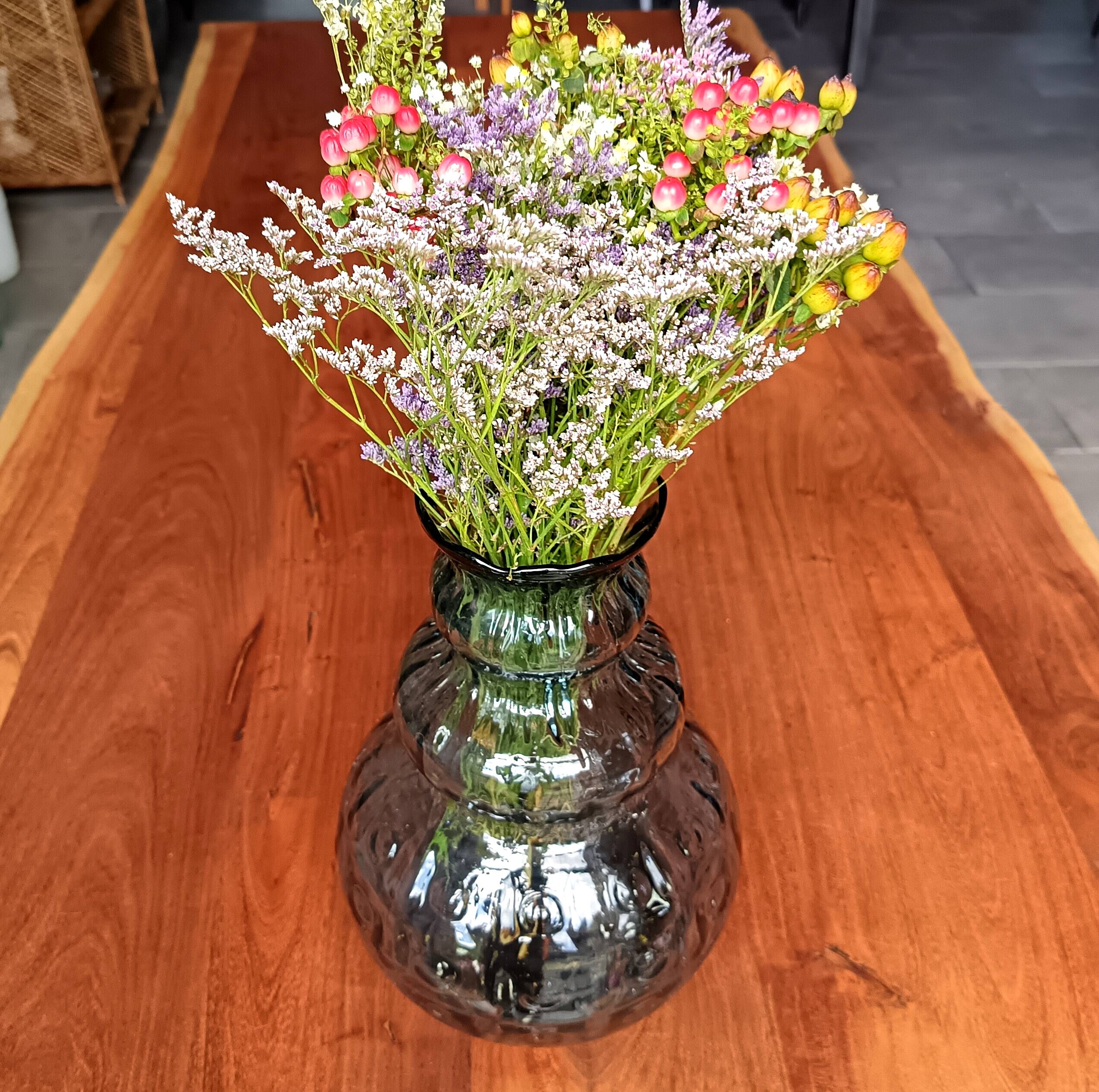 Large vintage smoked optical glass vase, Italy 1950
