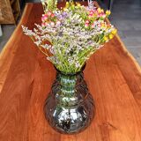 Large vintage smoked optical glass vase, Italy 1950