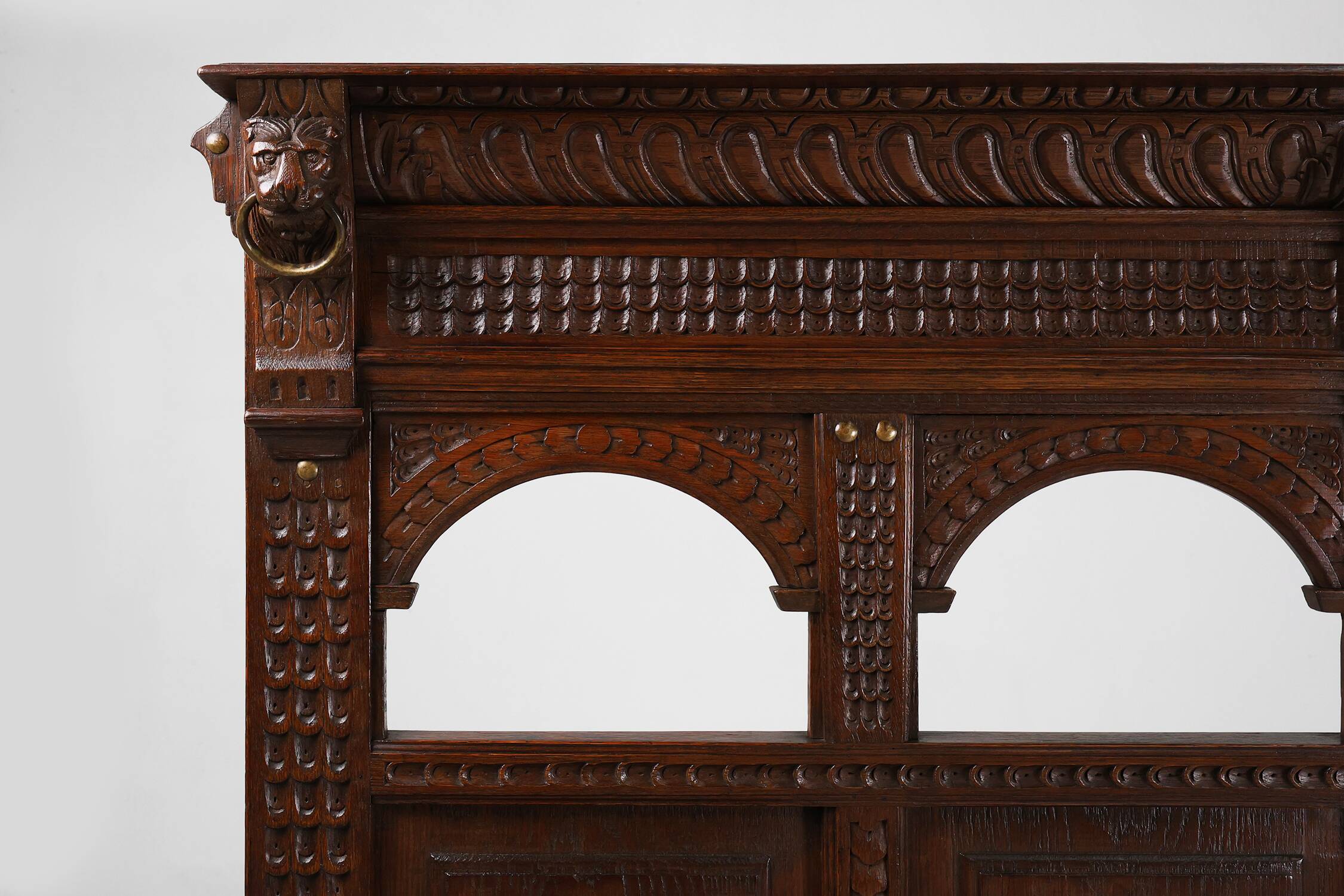 Antique French 18th Century Gothic Style Oak Carved High Back Panel Settle