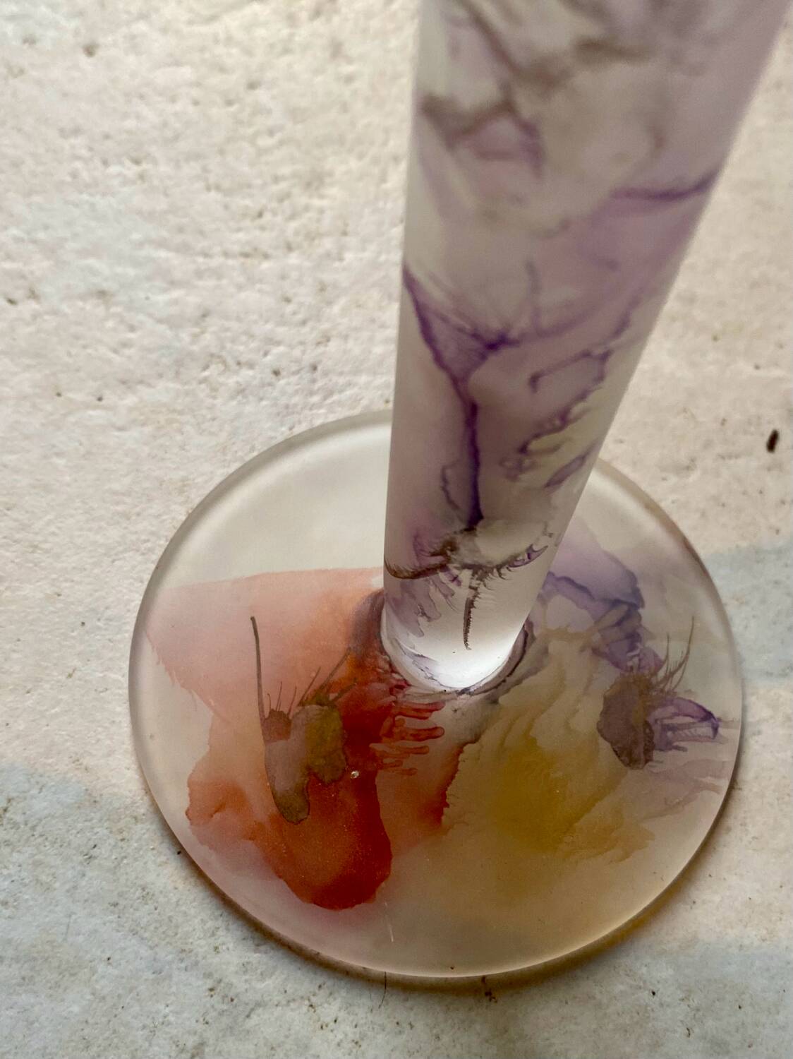 Vintage Frosted Glass Soliflore Vase with Decoration