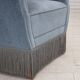 1970s, Danish armchair with footstool, blue furniture velour, oak wood legs