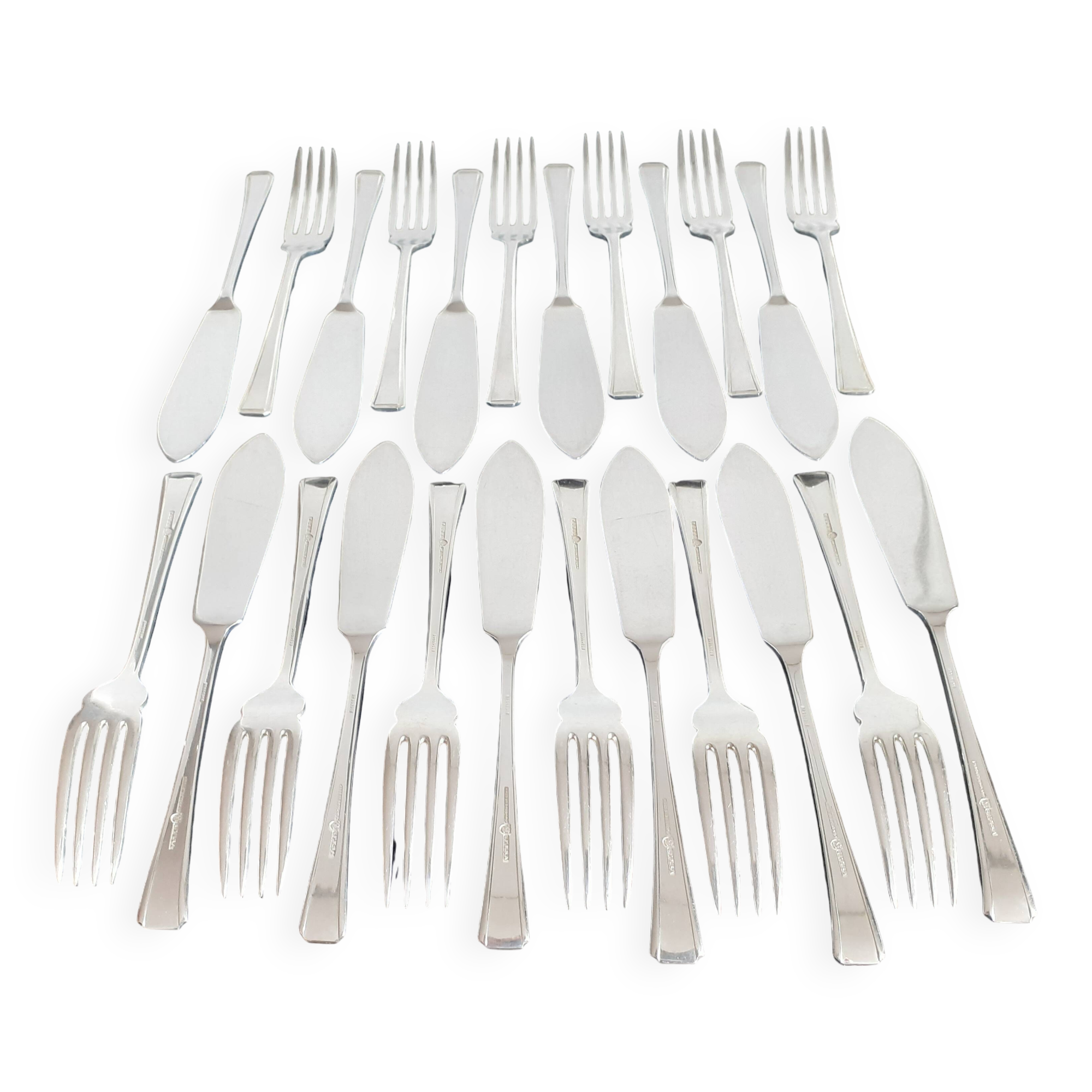 Set of 12 silver plated fish knives and 12 forks