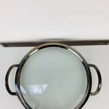 Plateau en métal argenté et verre, vintage