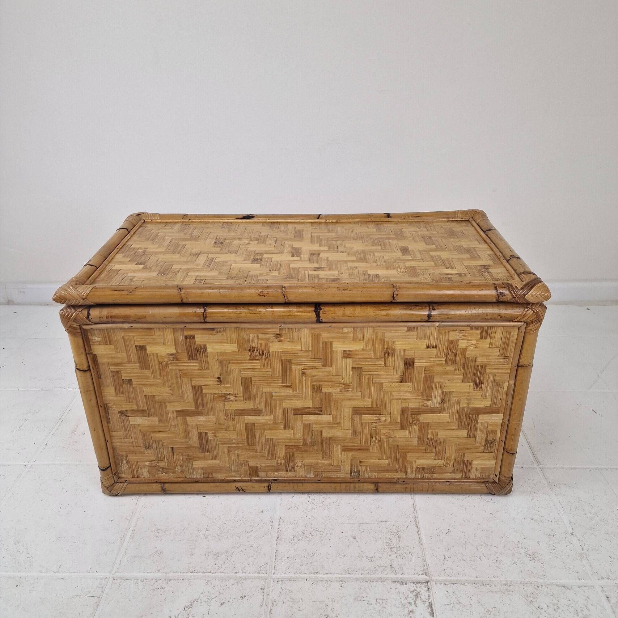 Mid-Century Italian Woven Rattan and Bamboo Blanket Chest or Trunk, 1970's