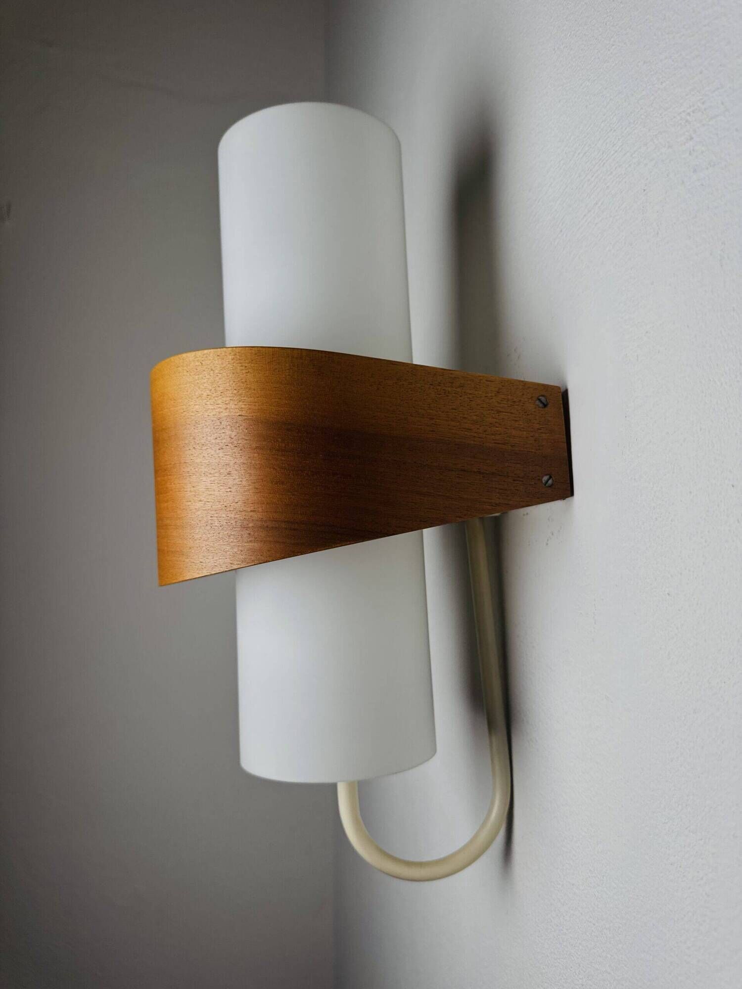 Nx40 Wall Lamp In Wood And Opal Glass By Louis Kalff For Philips, The Netherlands, 1950S