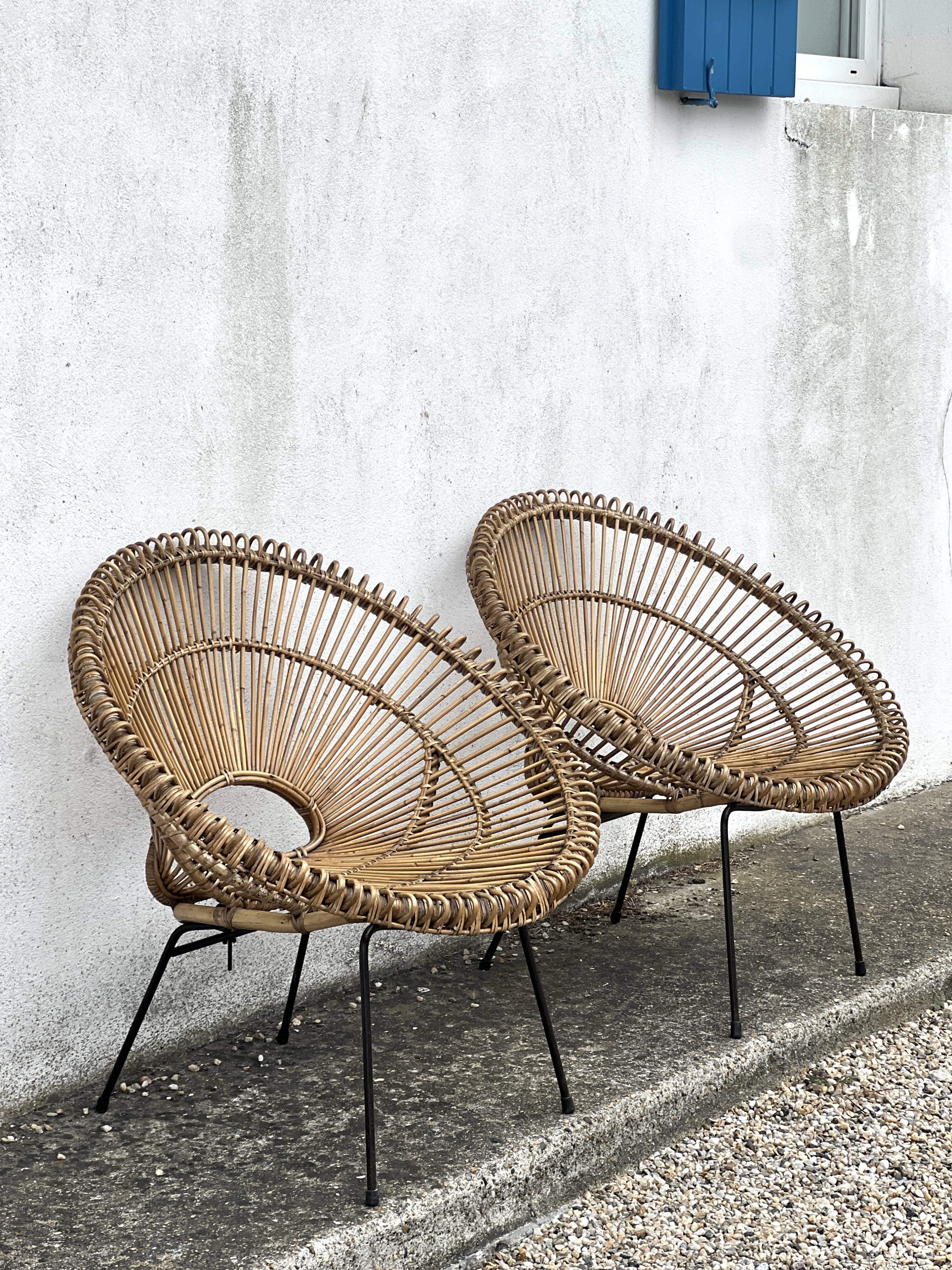 Pair of rattan armchairs