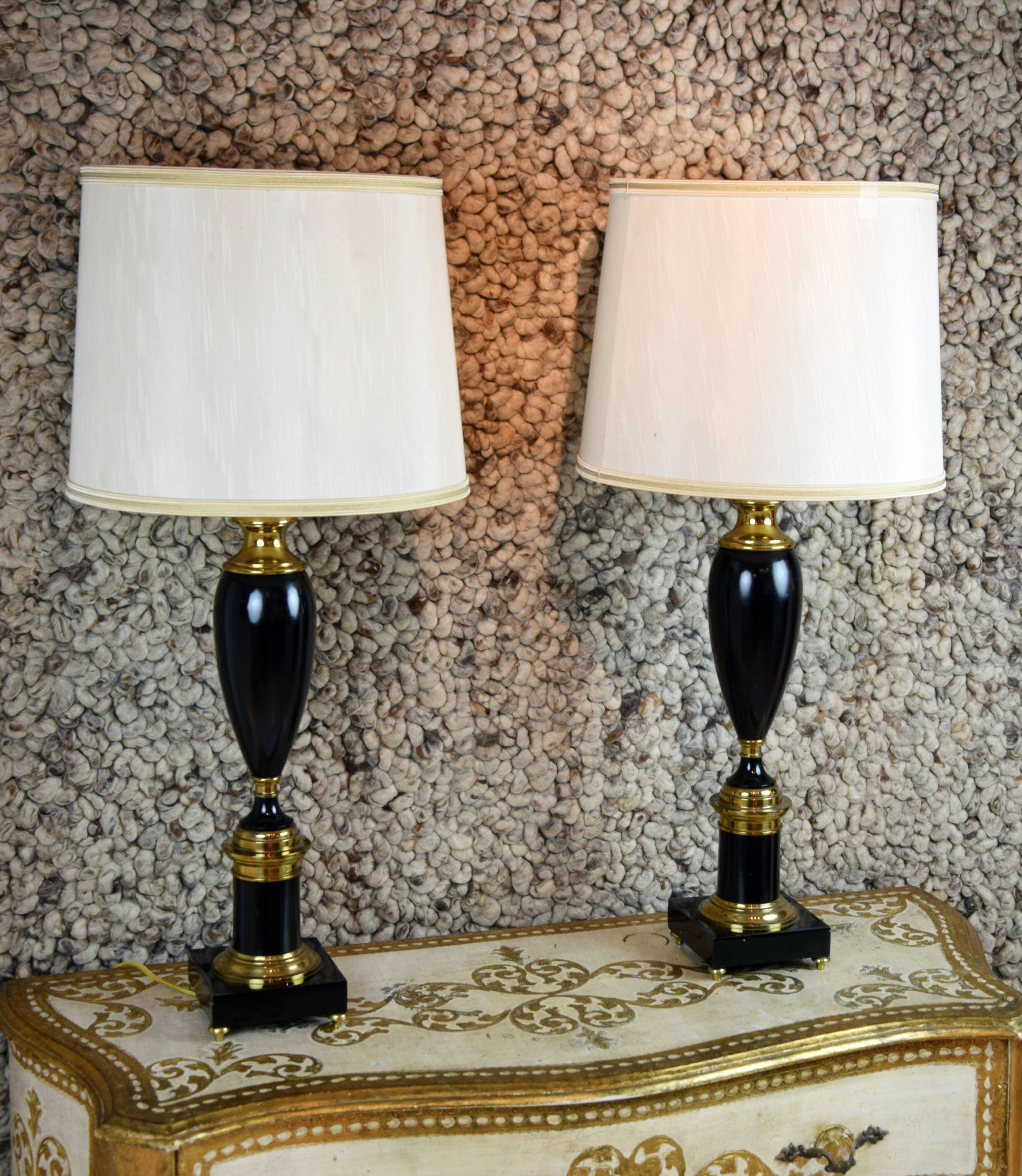 Pair of black lacquered lamps