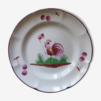 Assiette en céramique au coq et cerises - Saint Clément - Années 1960