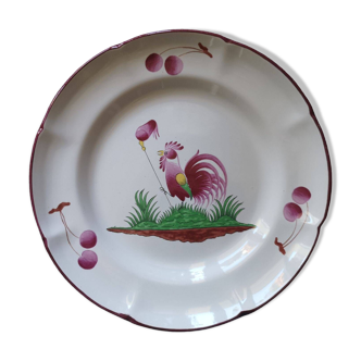 Assiette en céramique au coq et cerises - Saint Clément - Années 1960