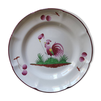 Ceramic plate with rooster and cherries - Saint Clément - 1960s