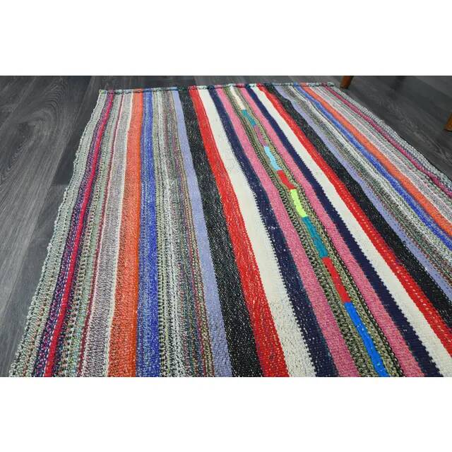 1970s Vintage Turkish Oushak Handmade Wool Cotton Red Runner Rug 95x252