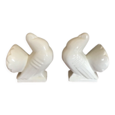 Paire de serre livres céramique art déco pigeons craquelé signés