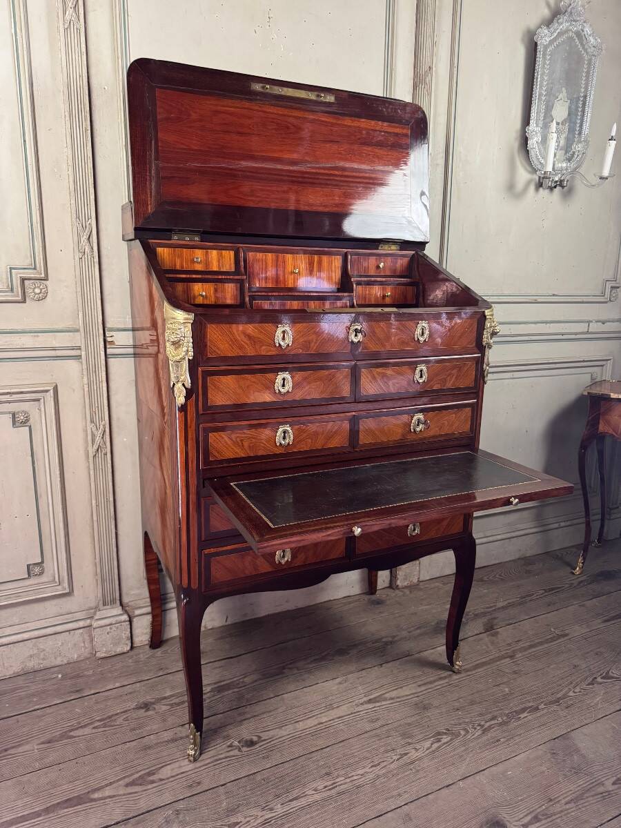 Louis XV Notary Secretary Cabinet in Veneer, Stamped by Nicolas Pet