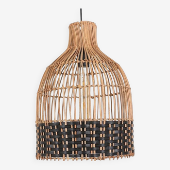 Rattan Pendant Light,Black and natural,30cmx40cm,Boho Light Fixture