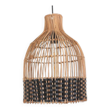 Suspension en rotin, noir et naturel, 30cmx40cm, luminaire Boho