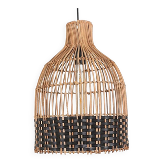 Suspension en rotin, noir et naturel, 30cmx40cm, luminaire Boho