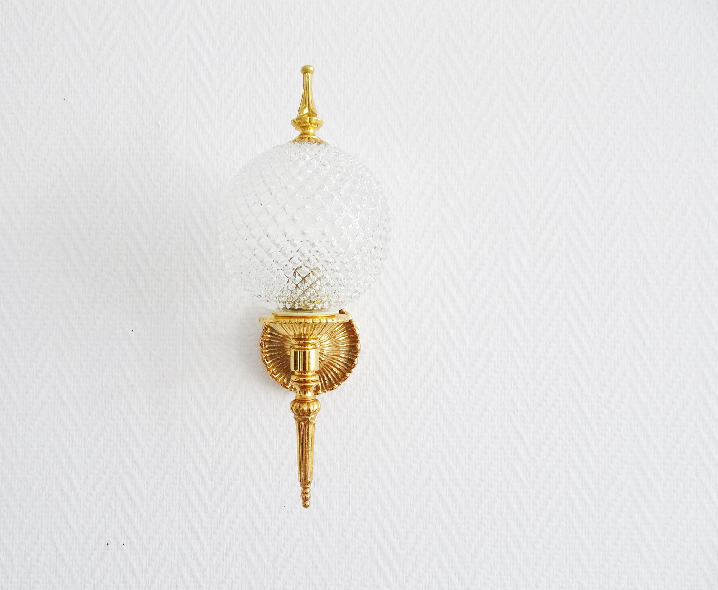 Golden mid century wall lamp by JSB Leuchten with glass ball shade