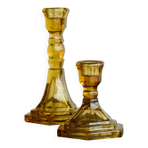 Pair of Art Deco candlesticks in pressed glass from the 1930s.