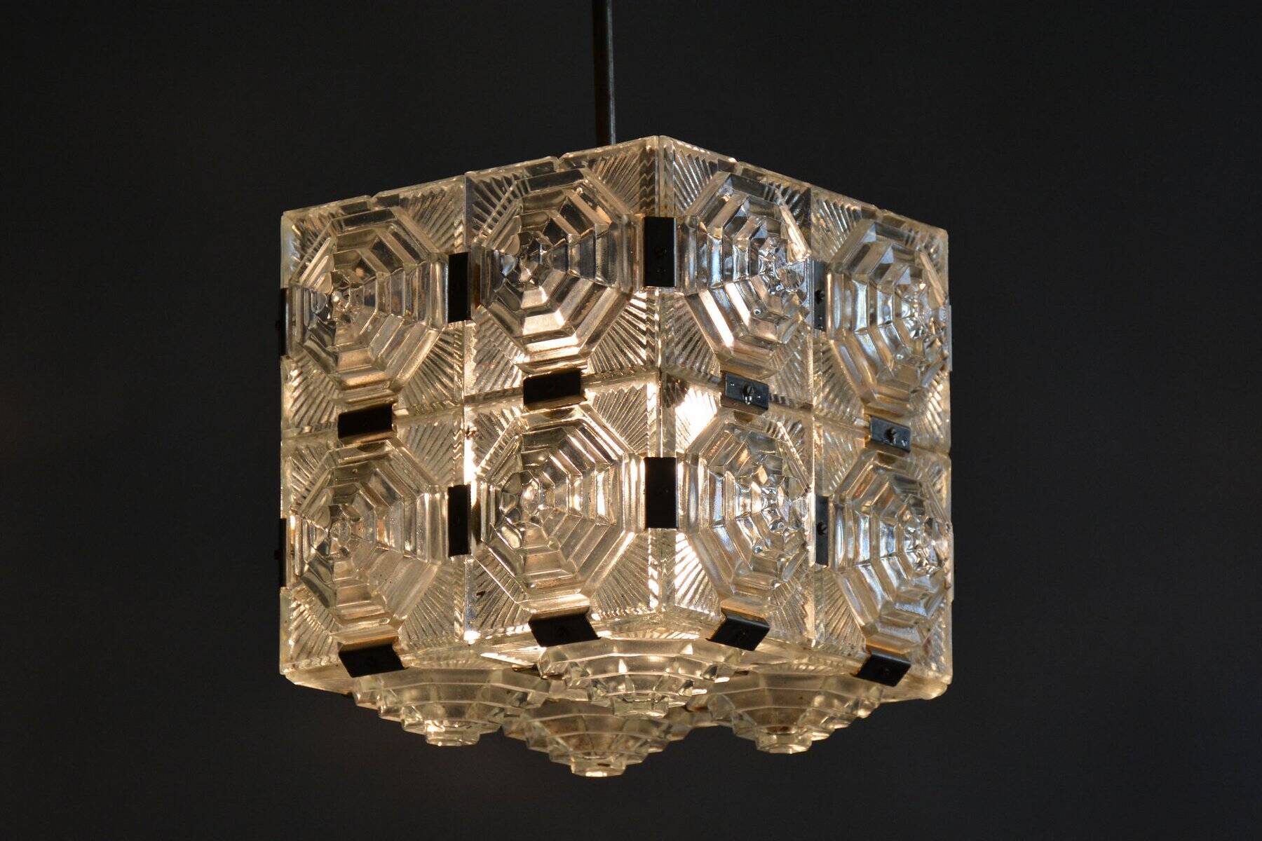 Mid-Century Chandelier in Chrome and Glass by Kamenický Šenov, Czech, 1960s