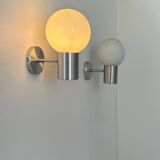 Pair of vintage wall lights, aluminum and opaline, France, 1980