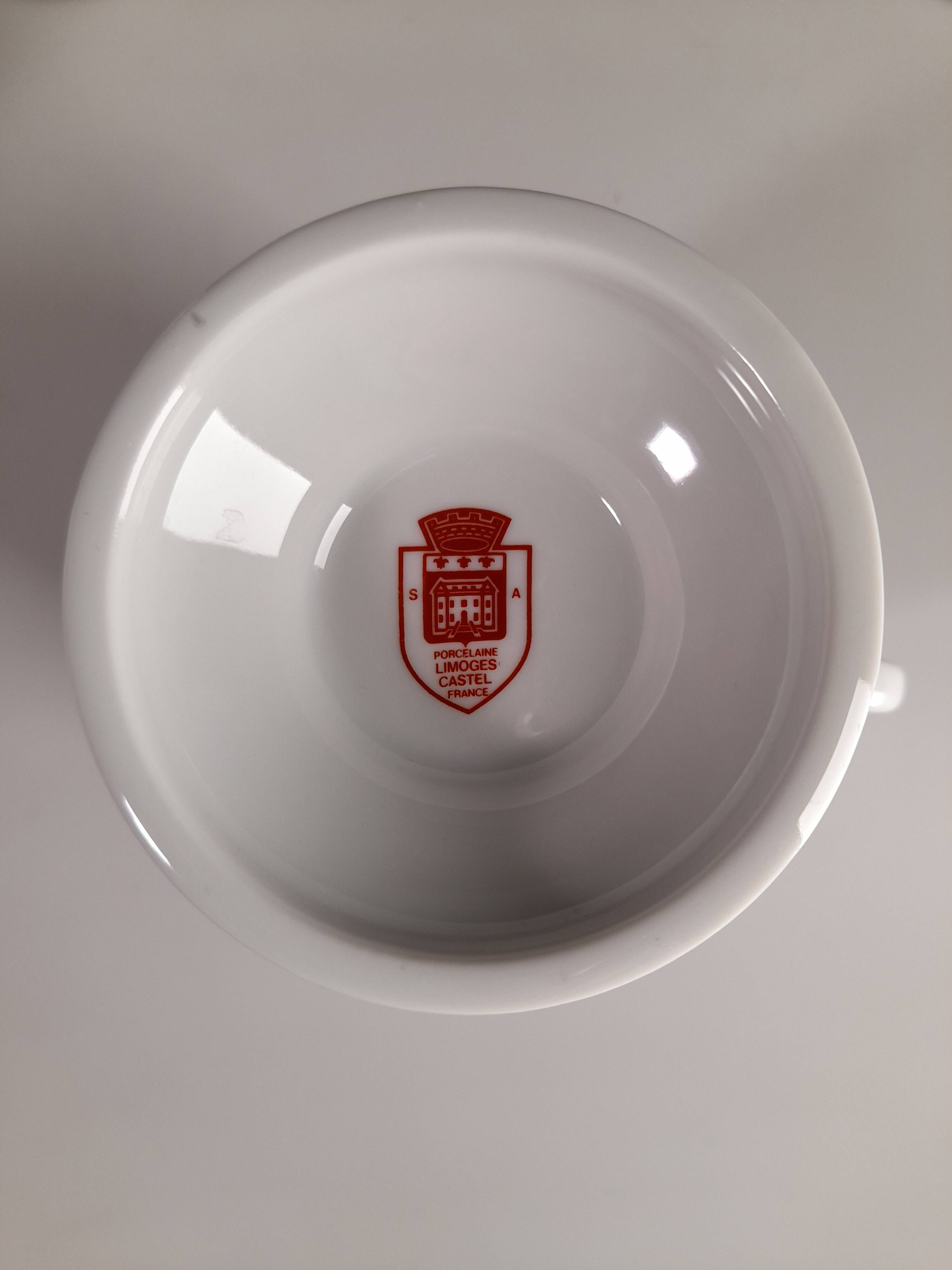 Set of sugar bowls and 7 mugs / cups with blue flowers in Limoges porcelain