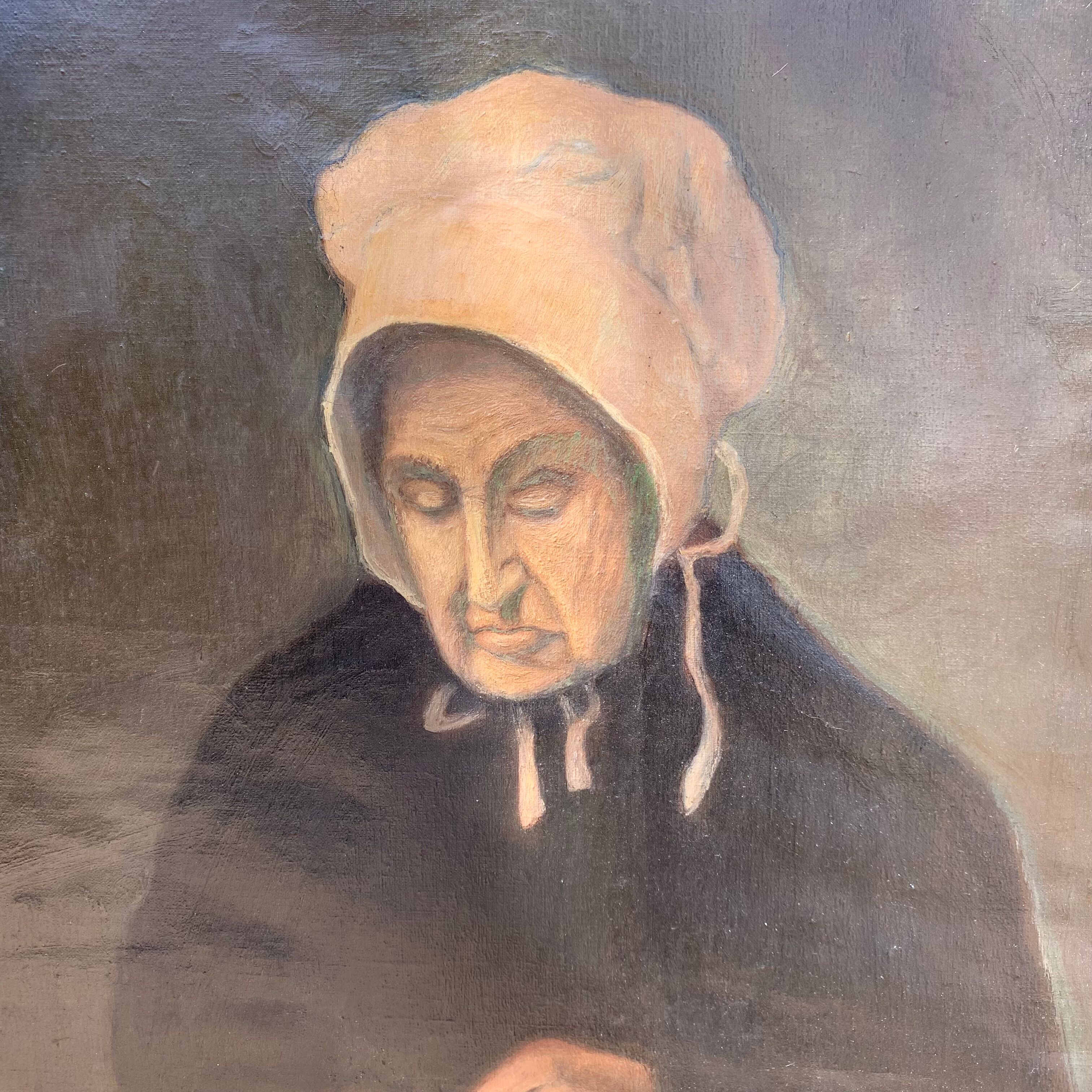 Portrait de dame signé "la tricoteuse"