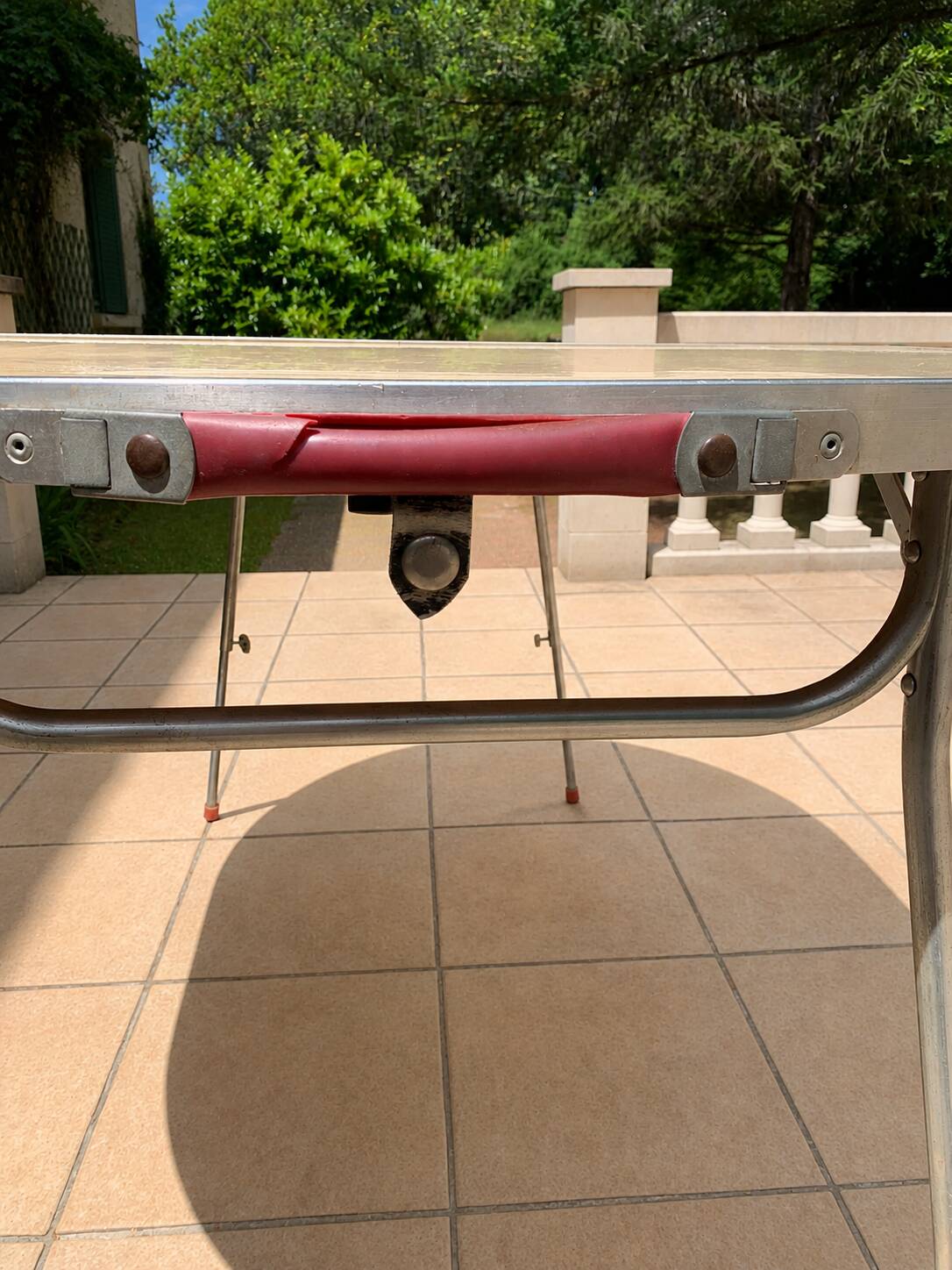 Folding oval table - height adjustable - metal and laminate - 60s/70s.