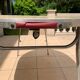 Folding oval table - height adjustable - metal and laminate - 60s/70s.