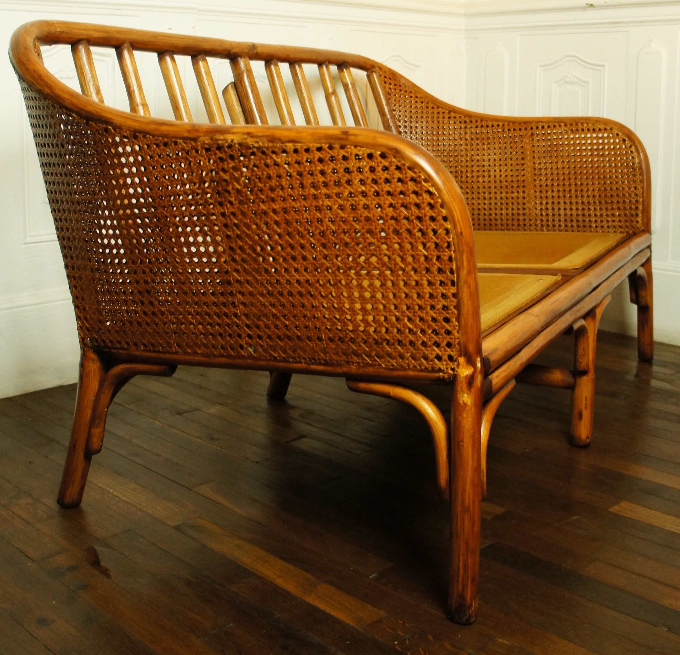 Rattan bench sofa and vintage canning