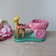 Pot, vase, small doe fawn planter pulling a vintage ceramic cart