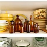 8 amber glass apothecary bottles