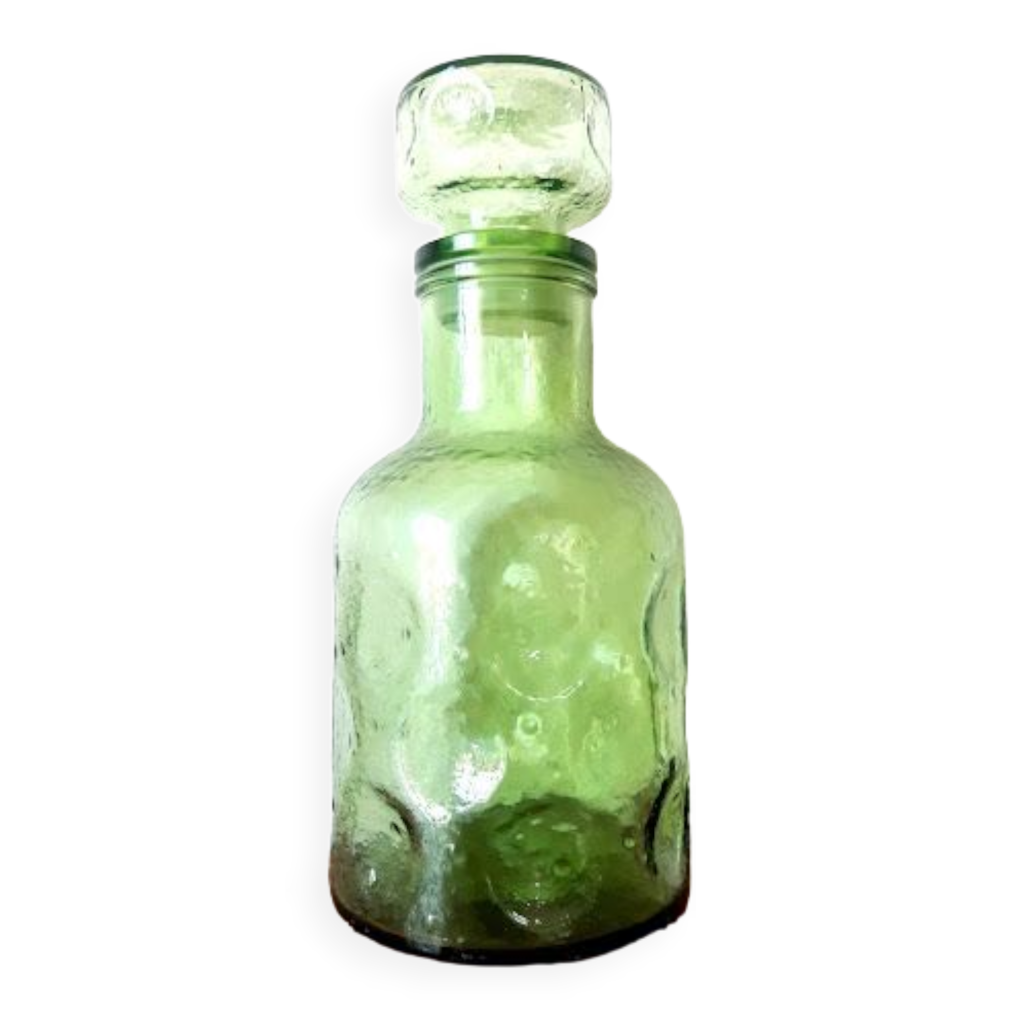Green decanter from Italy 1970