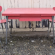 Red / pink formica table and its 4 chairs, vintage 70s.