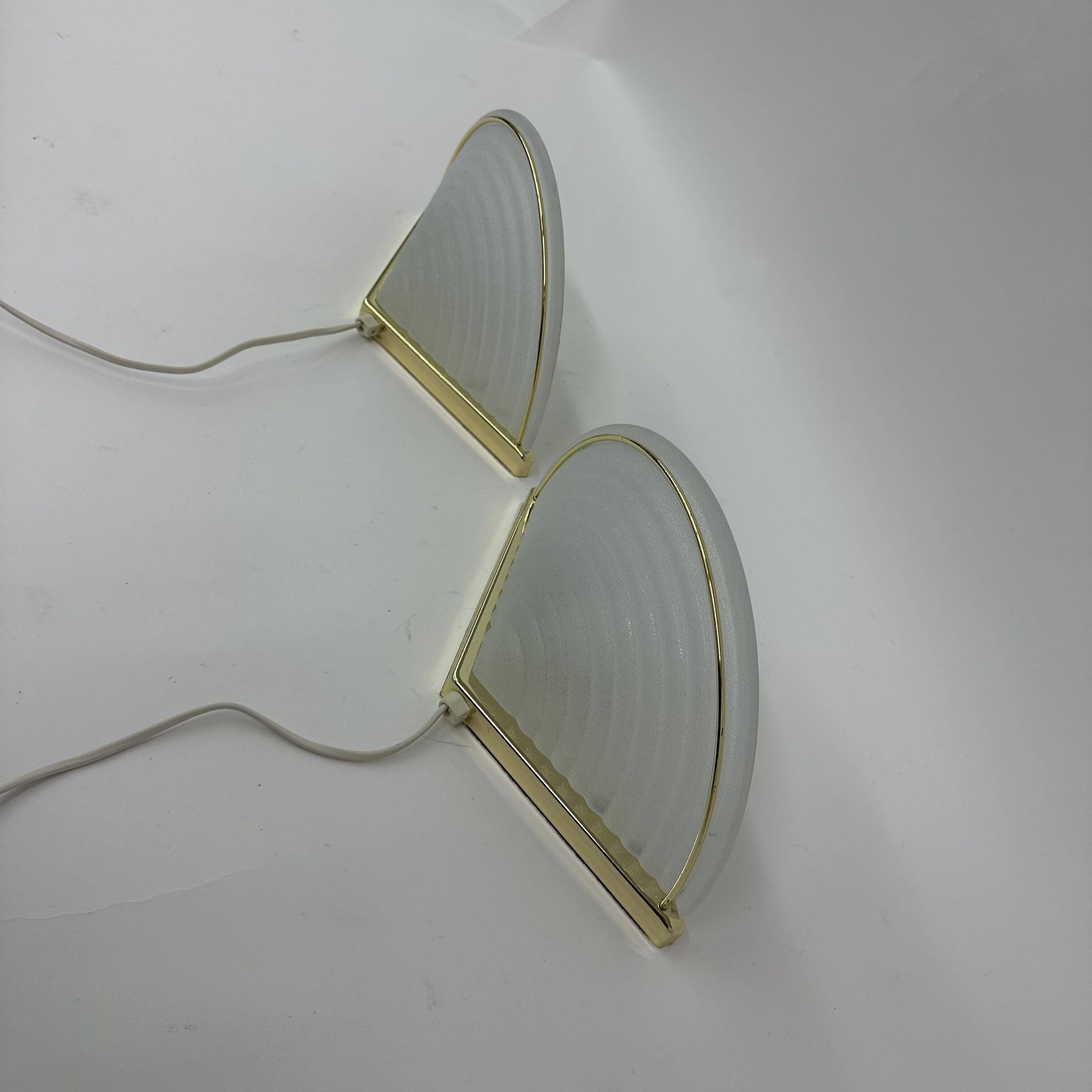 Set of 2 vintage glass wall lamps with golden holder , 1970’s