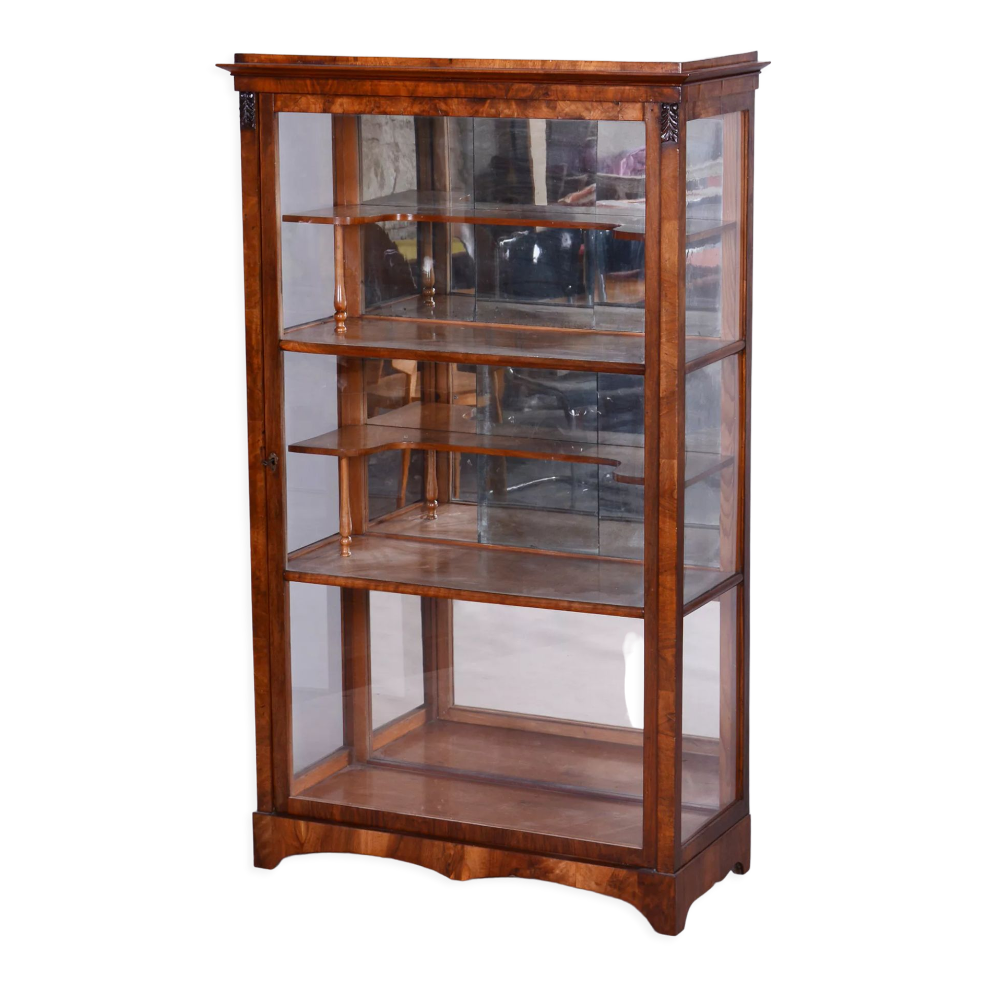 Biedermeier display cabinet, walnut, solid spruce, 1830s, czechia