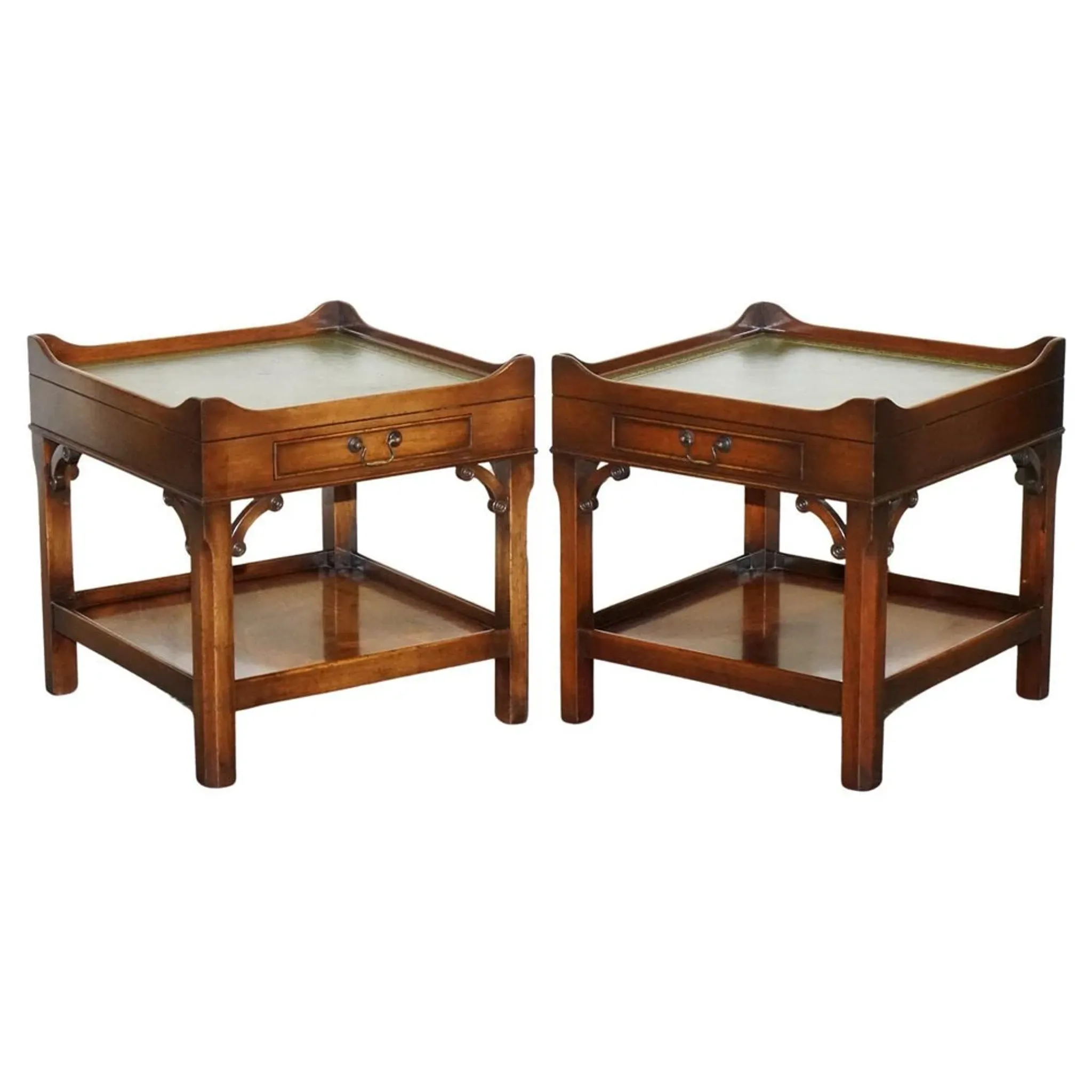 Bedside Tables with Green Leather Top