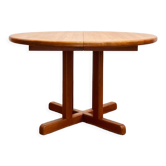 Extendable round mid century dining table with sculpural legs, massice teak wood, denmark, 1970s
