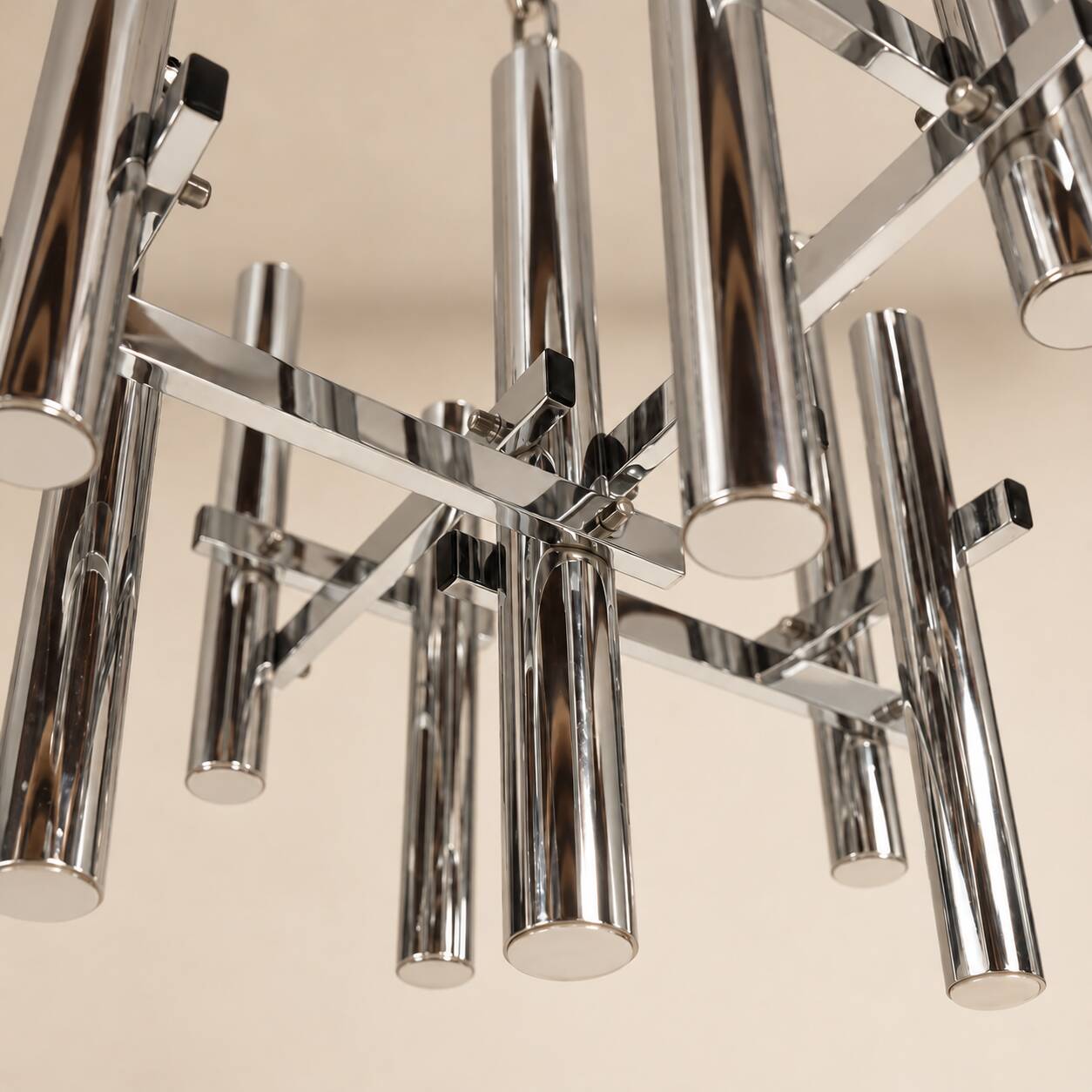 Vintage Sciolari chrome chandelier, 8 lights, 1970s