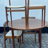 Table ronde scandinave en teck avec 4 chaises