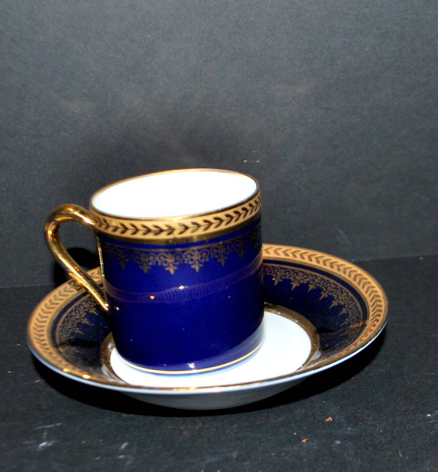 Limoges DC cobalt blue and gold porcelain litron coffee cup