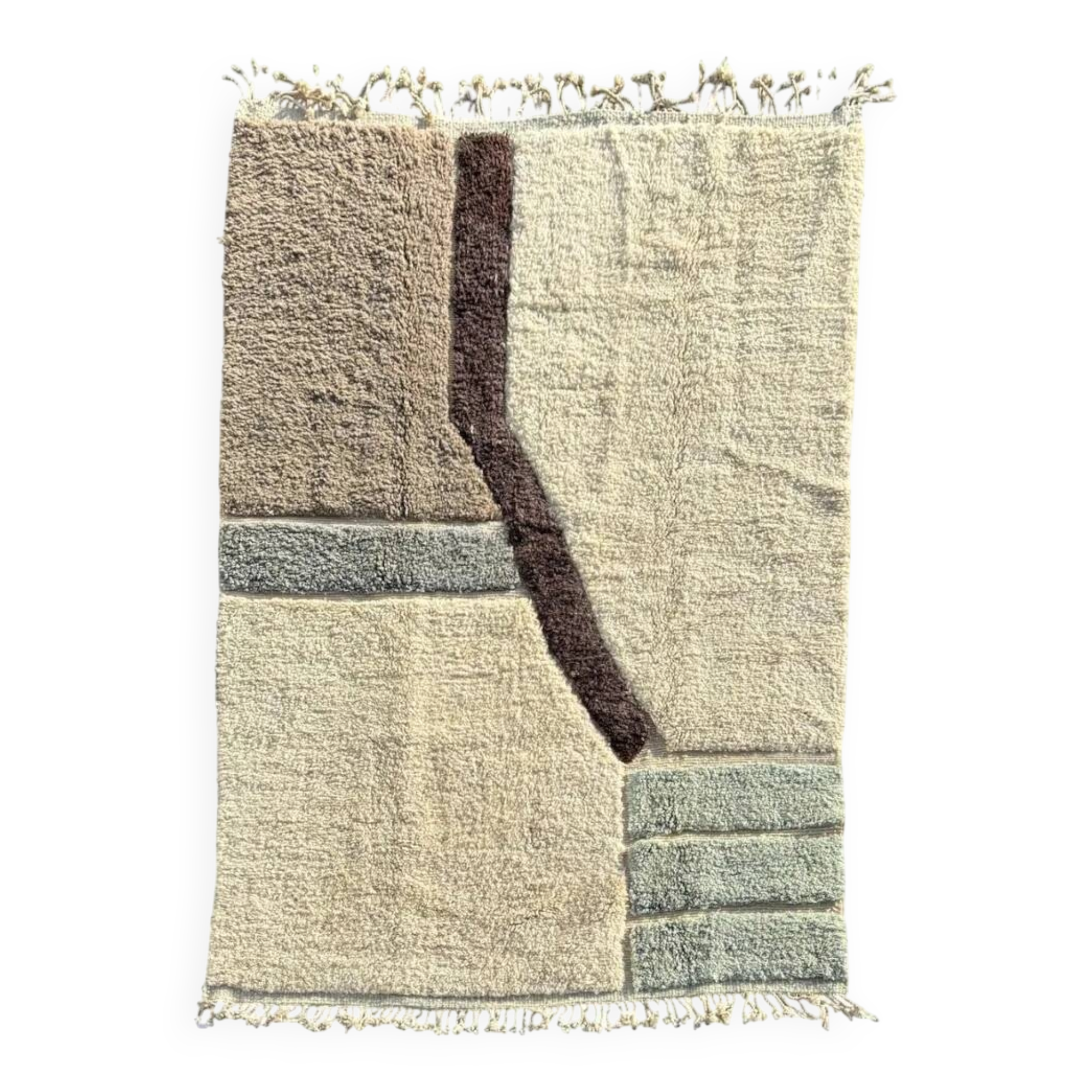 Tapis moderne marocain 200x300 cm – Tapis Berbère en laine fait main – Design géométrique texturé blanc – Tapis de salon minimaliste moderne