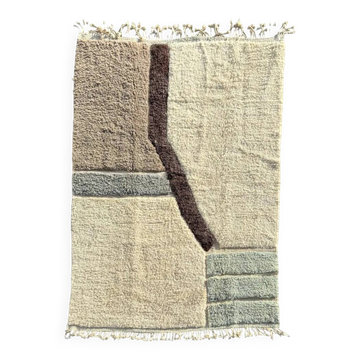 Tapis moderne marocain 200x300 cm – Tapis Berbère en laine fait main – Design géométrique texturé blanc – Tapis de salon minimaliste moderne