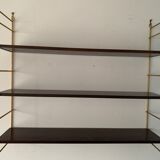 String wall shelf in wood and brass, 1960