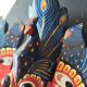 Ancient Balinese mask carved and painted – Stylised peacock – Art p