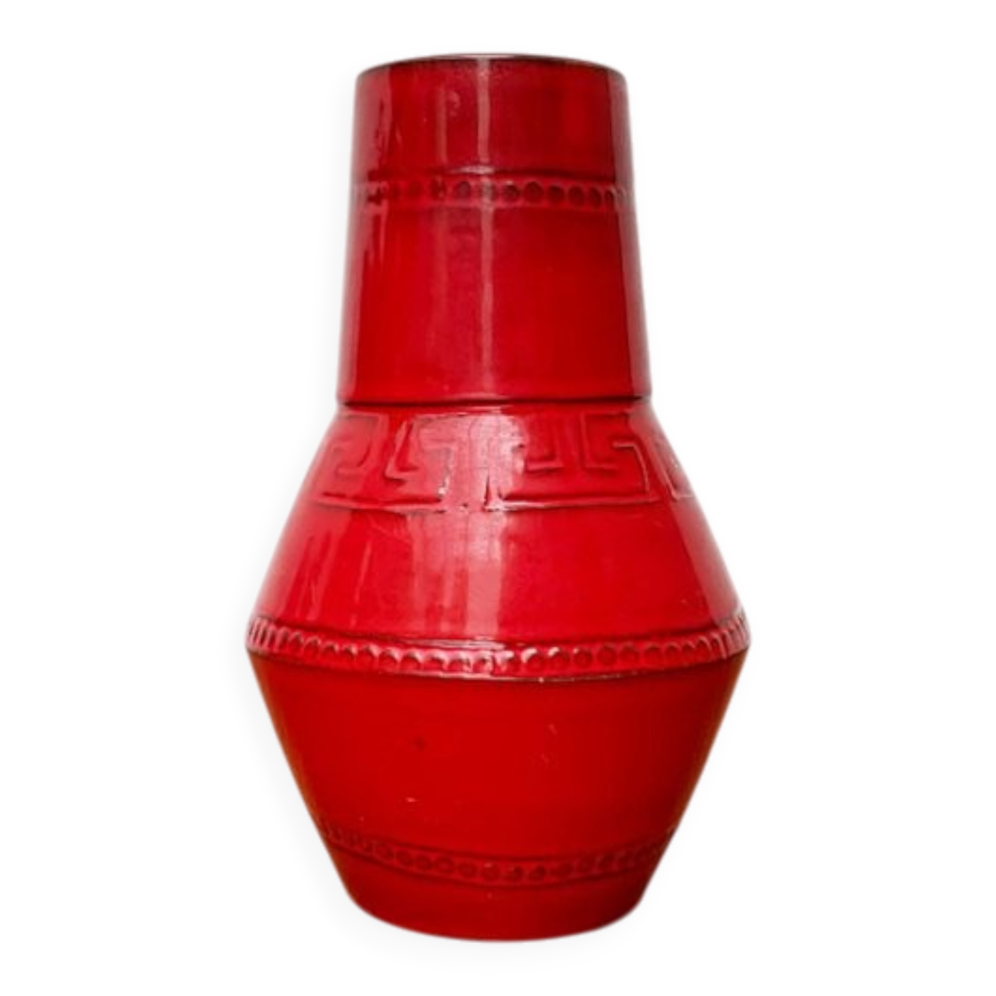 Red Italian ceramic vase from the mid-century by Bitossi, 1960s.