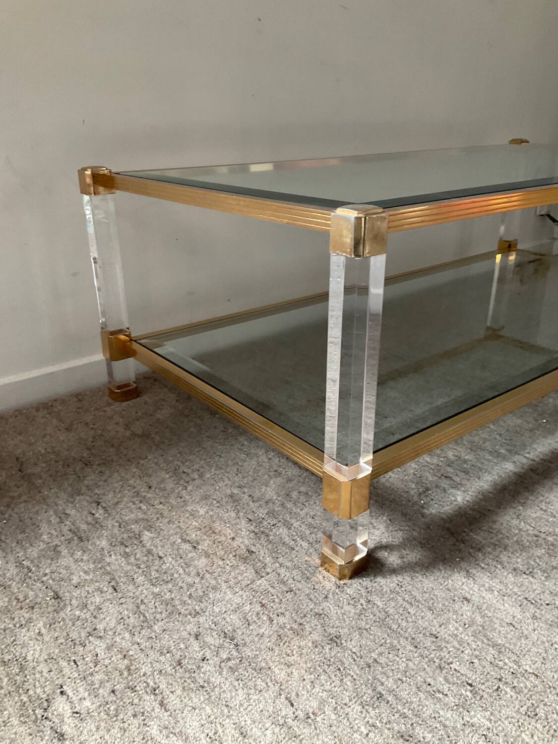 Vintage lucite and brass coffee table from the 70s
