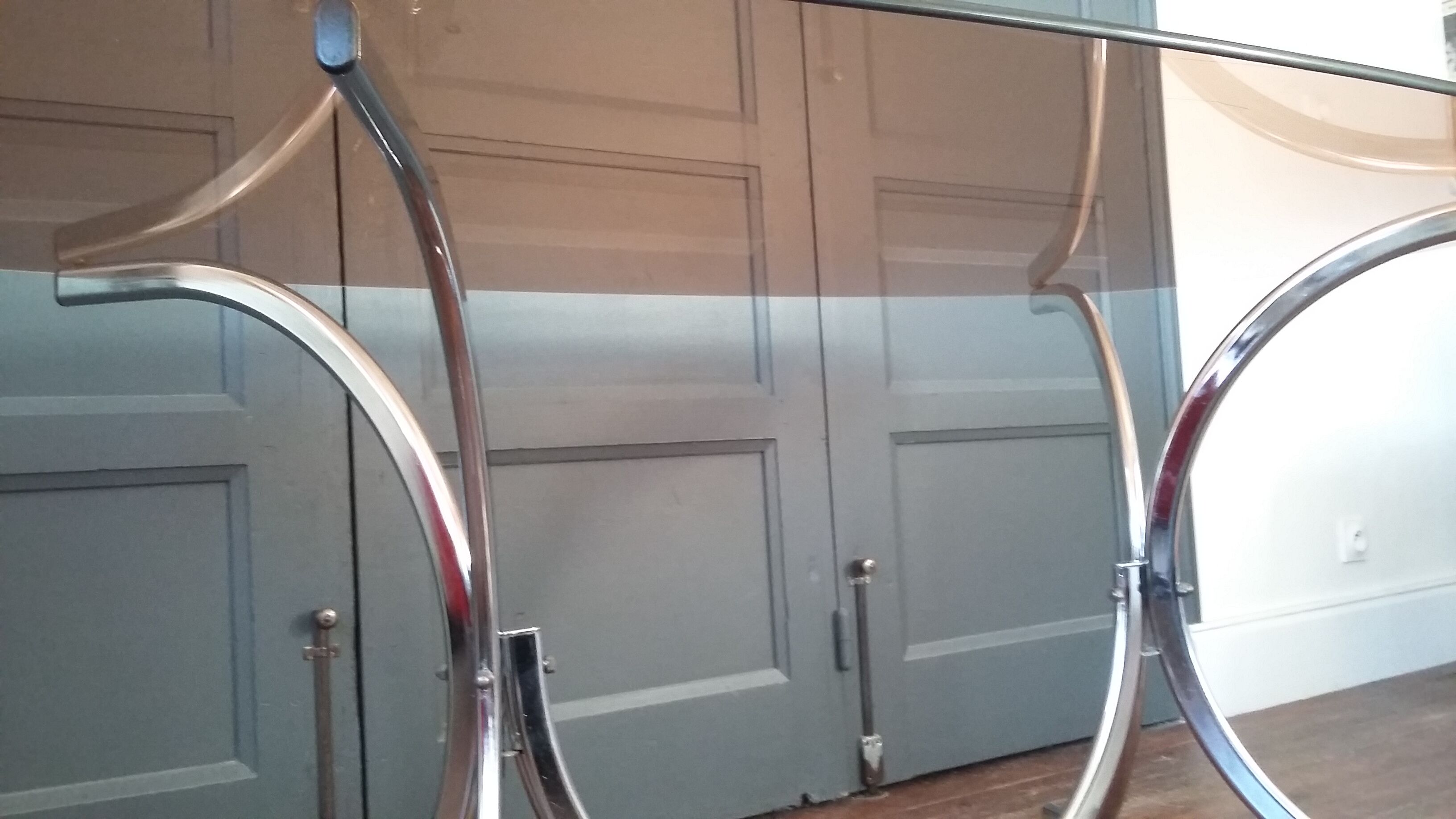 Vintage dining table glass and chrome 1970