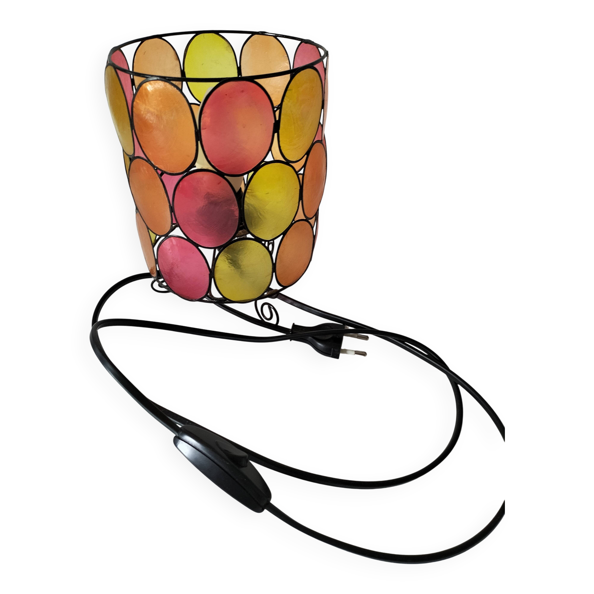 Bohemian mood lamp in Capiz shell and metal - Asian crafts