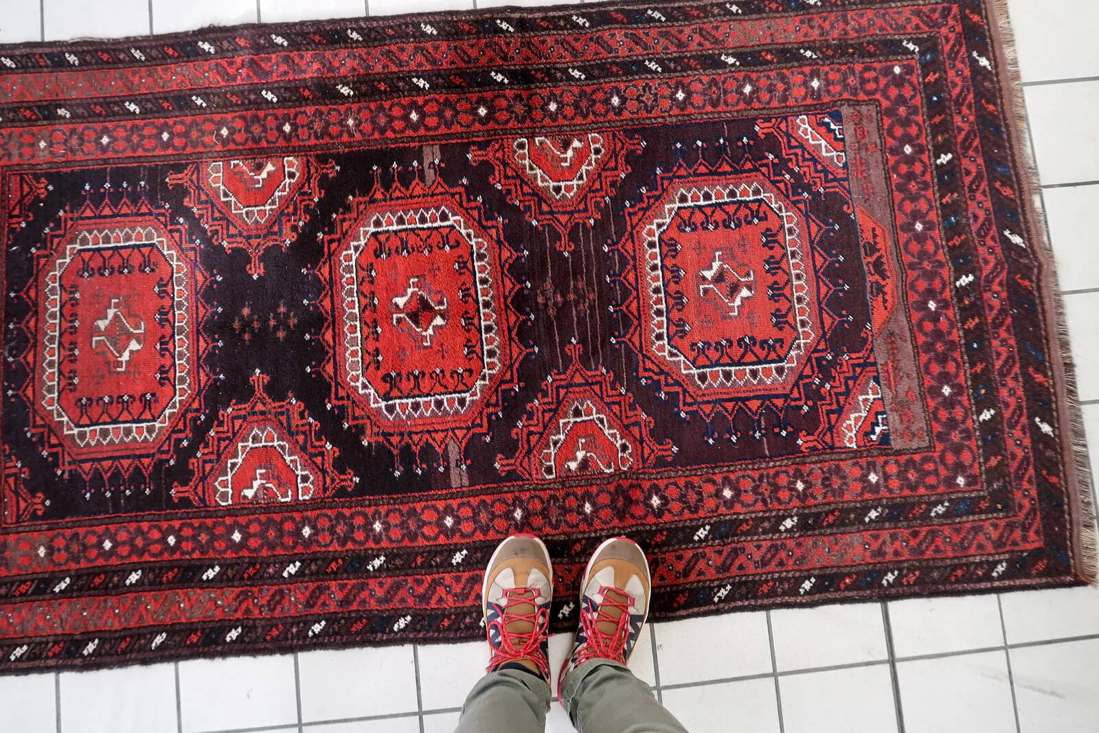 Tapis baloutche afghan ancien noué à la main 116 cm x 210 cm - rouge et marron (1C1195)